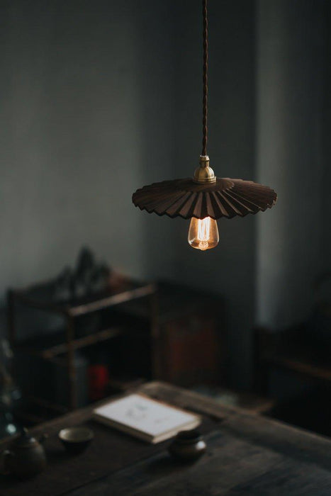 Caffeine fluted walnut wooden shade pendant light - DWHOME