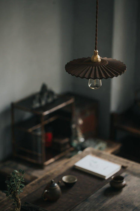 Caffeine fluted walnut wooden shade pendant light - DWHOME