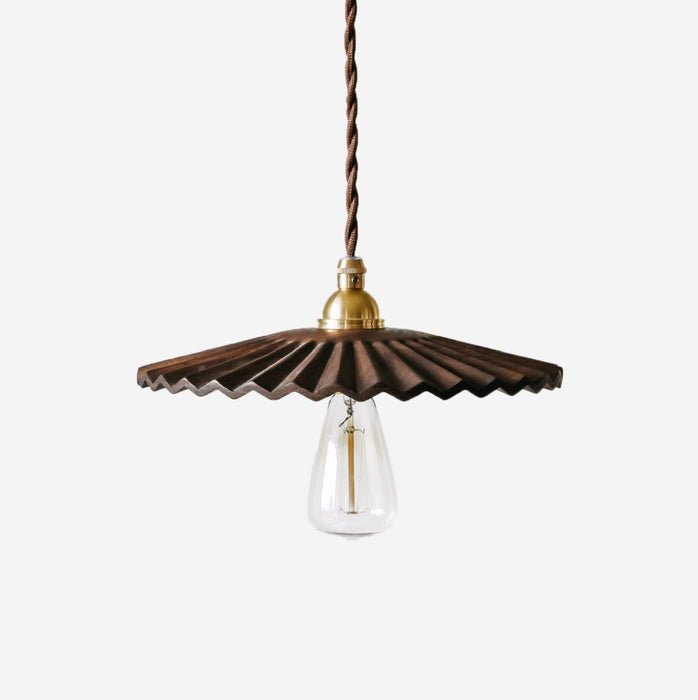 Caffeine fluted walnut wooden shade pendant light - DWHOME