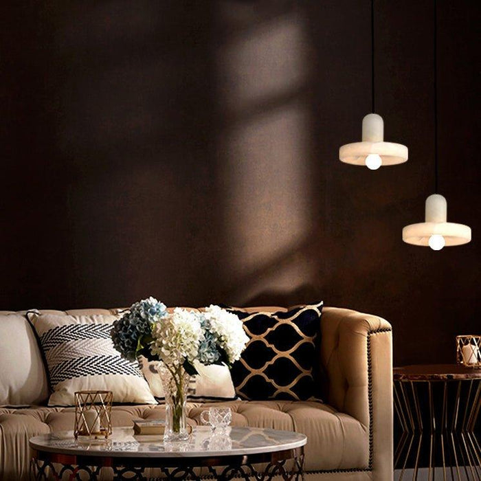 Carrara White Stone Minimalist Line Elegant Pendant Light - DWHOME