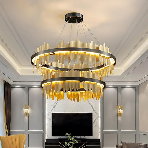 Nera 2-Tier Brushed Brass Modern Chandelier-DWHOME