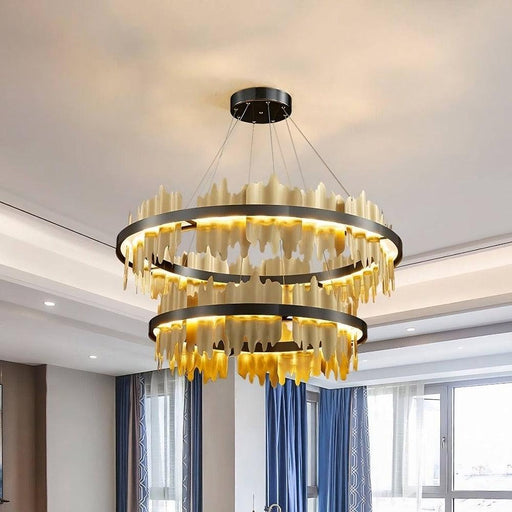 Nera 2-Tier Brushed Brass Modern Chandelier-DWHOME