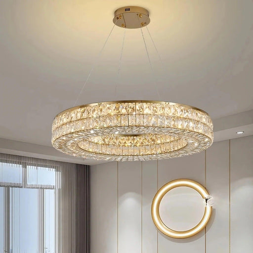 Bacci Crystal Modern Chandelier, Gold-DWHOME