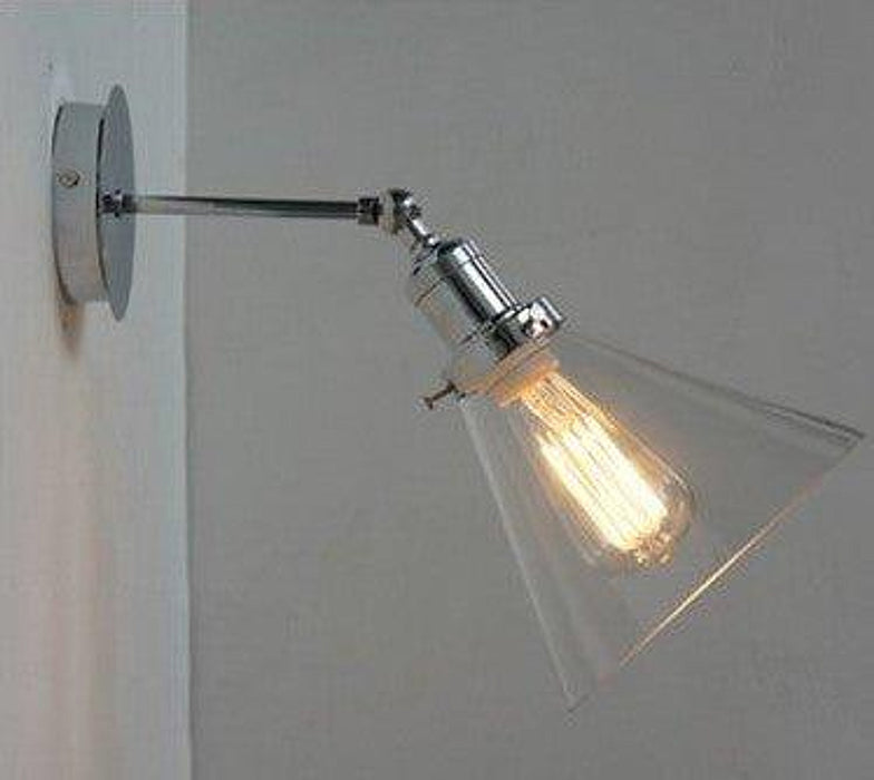 Chrome Wall Light With Glass Cone Shade-DWHOME