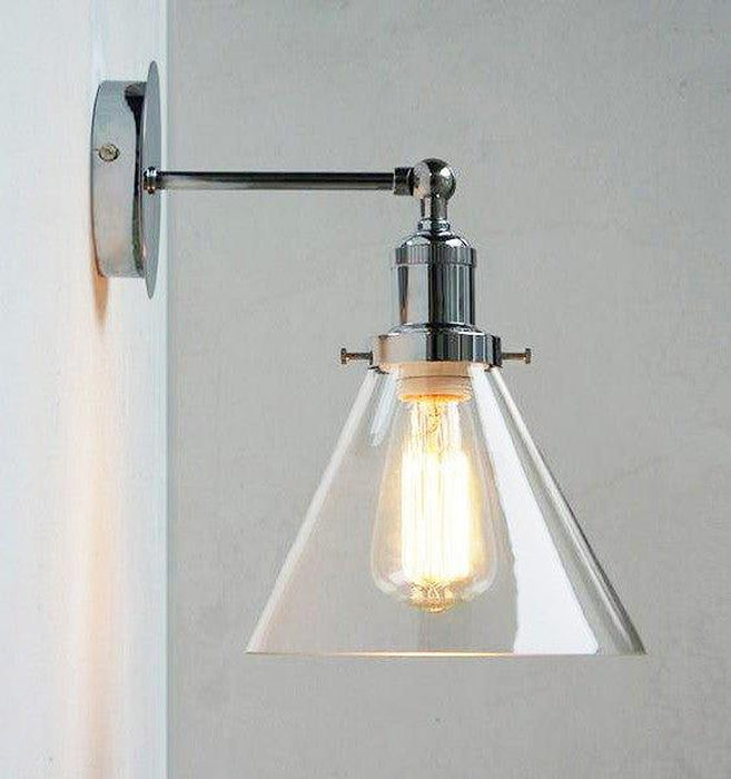 Chrome Wall Light With Glass Cone Shade-DWHOME