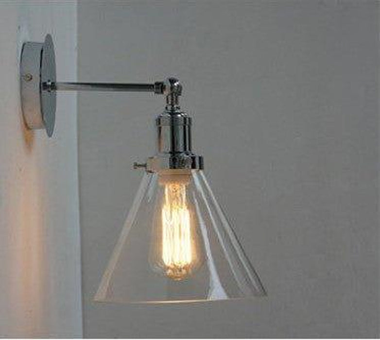 Chrome Wall Light With Glass Cone Shade-DWHOME