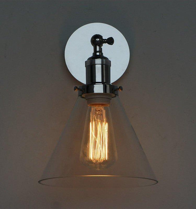 Chrome Wall Light With Glass Cone Shade - DWHOME