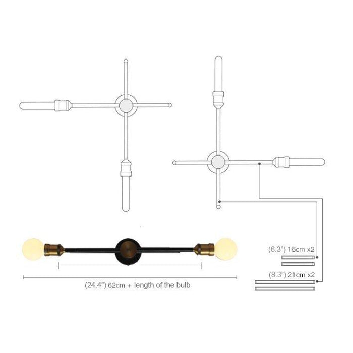 Circa Duo Industrial Wall Light With Brass Fitting - 2 heads - DWHOME