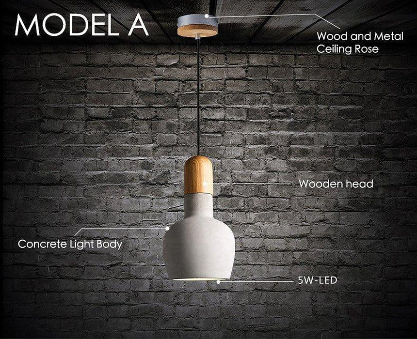 Concrete Wooden Stockholm Minimalist Pendant Light-DWHOME
