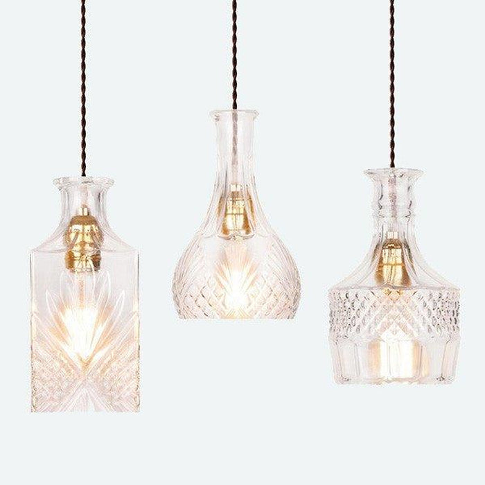 Cut Glass Bottle Shade Brass Fitting Art Deco Pendant Light-DWHOME
