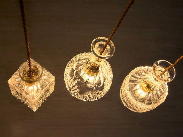 Cut Glass Bottle Shade Brass Fitting Art Deco Pendant Light - DWHOME