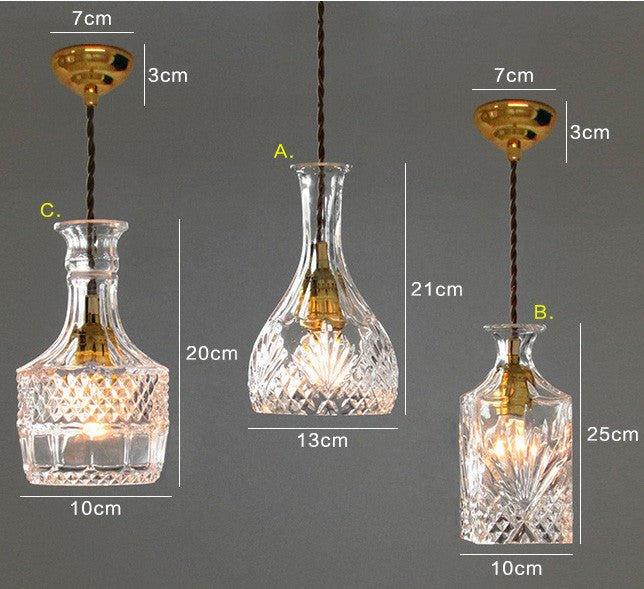 Cut Glass Bottle Shade Brass Fitting Art Deco Pendant Light - DWHOME