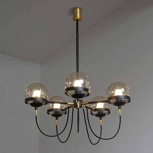 Dexter Glass Orb Brass 5 Bulb Art Deco Mid Century Pendant Light-DWHOME