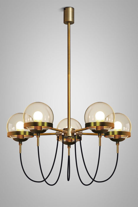 Dexter Glass Orb Brass 5 Bulb Art Deco Mid Century Pendant Light - DWHOME