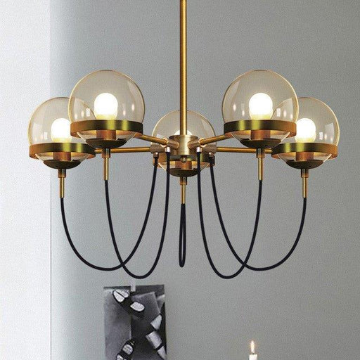 Dexter Glass Orb Brass 5 Bulb Art Deco Mid Century Pendant Light-DWHOME