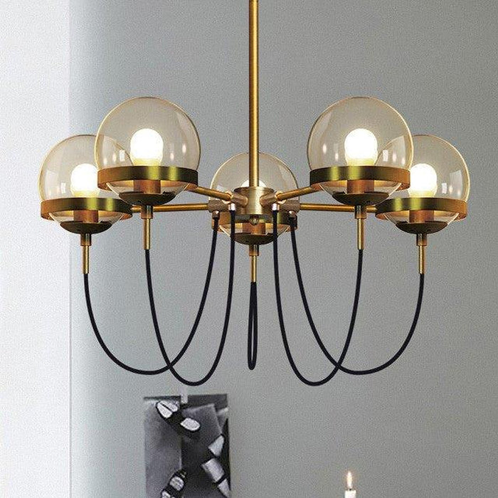 Dexter Glass Orb Brass 5 Bulb Art Deco Mid Century Pendant Light-DWHOME