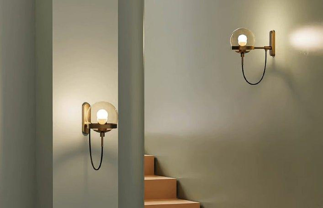 Dexter Glass Orb Brass Wall Light-DWHOME