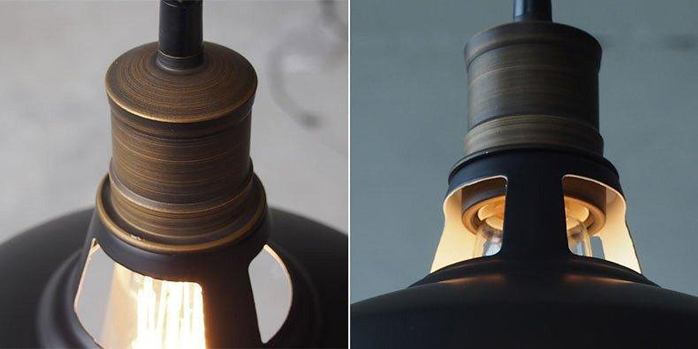 Duotone Vintage Industrial Pendant Light With Brass Fitting. Warehouse Loft Inspired.-DWHOME