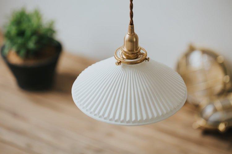 Eden Fluted White Shade With Brass Fitting midcentury Pendant Light - DWHOME