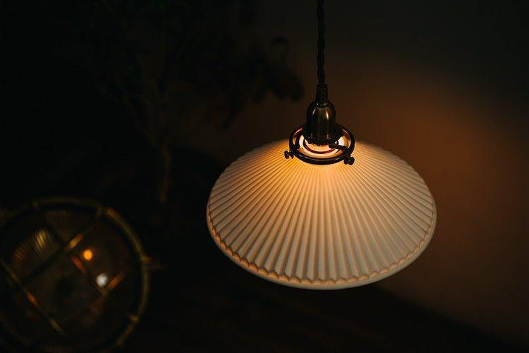 Eden Fluted White Shade With Brass Fitting midcentury Pendant Light-DWHOME