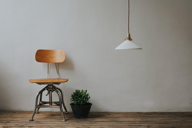 Eden Fluted White Shade With Brass Fitting midcentury Pendant Light - DWHOME
