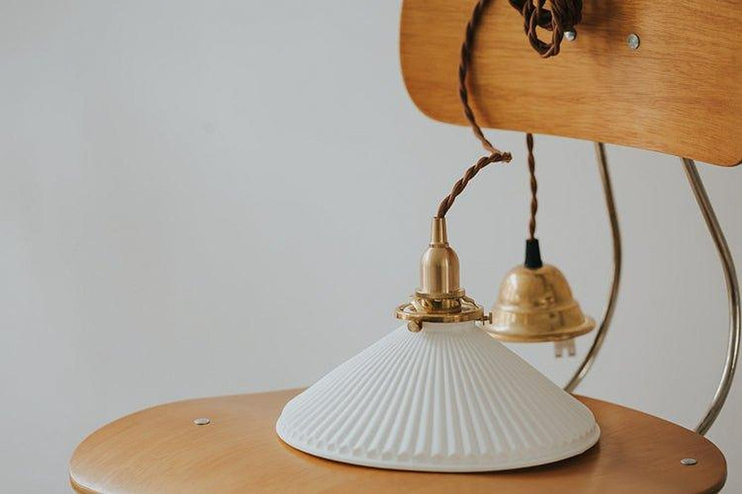 Eden Fluted White Shade With Brass Fitting midcentury Pendant Light-DWHOME