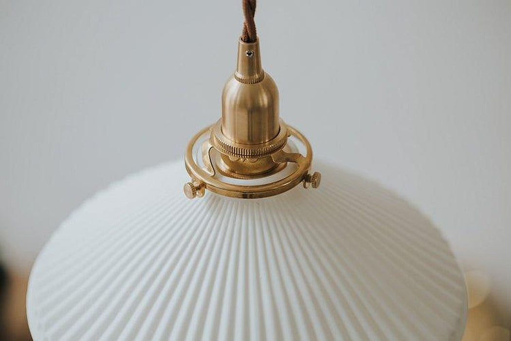 Eden Fluted White Shade With Brass Fitting midcentury Pendant Light-DWHOME
