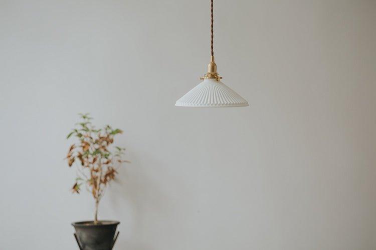 Eden Fluted White Shade With Brass Fitting midcentury Pendant Light - DWHOME