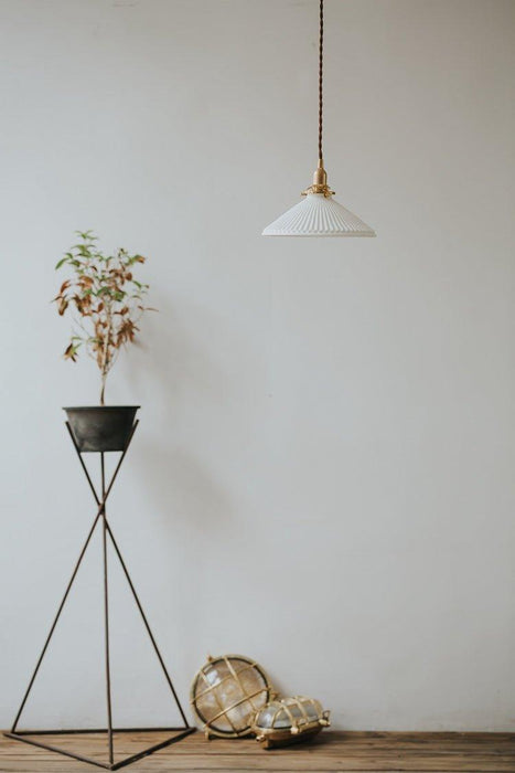 Eden Fluted White Shade With Brass Fitting midcentury Pendant Light - DWHOME