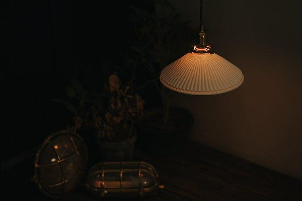 Eden Fluted White Shade With Brass Fitting midcentury Pendant Light-DWHOME