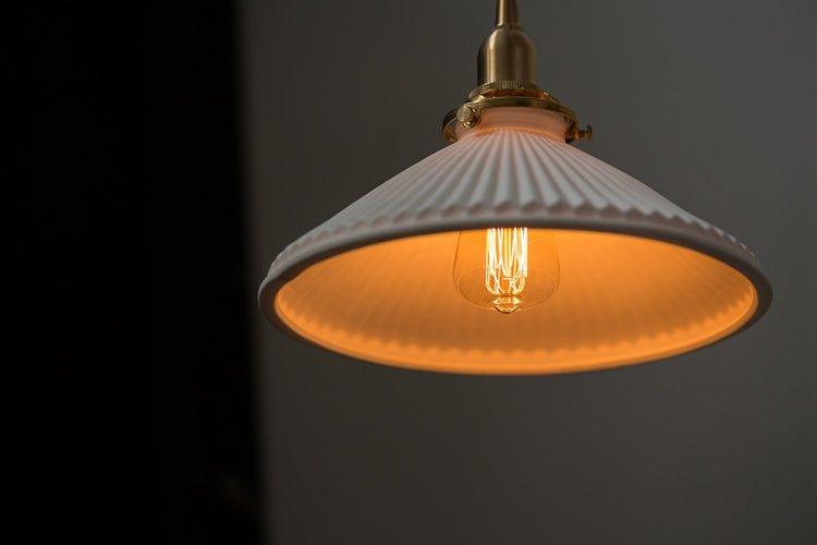 Eden Fluted White Shade With Brass Fitting midcentury Pendant Light - DWHOME