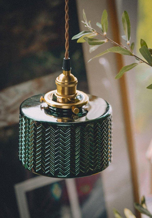 Emerald Fluted Dome Glass With Brass Fitting Art Deco Pendant Light - DWHOME