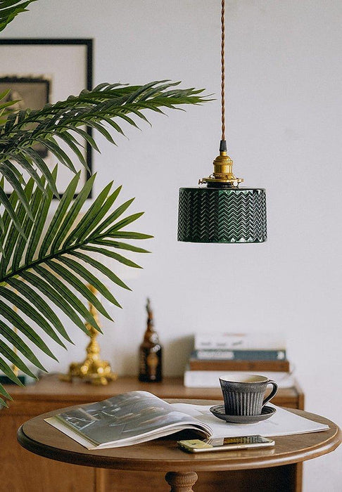 Emerald Fluted Dome Glass With Brass Fitting Art Deco Pendant Light-DWHOME