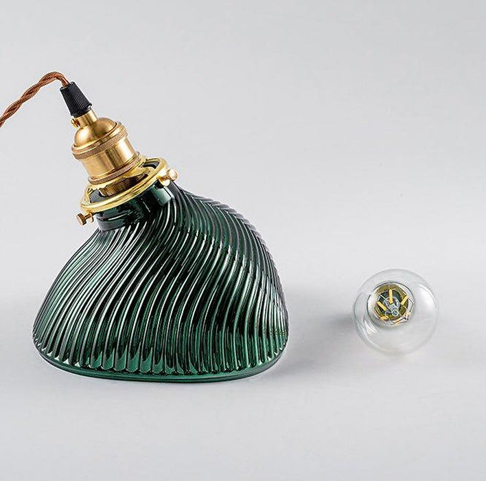 Emerald Green Fluted Shell Glass Art Deco Pendant Light-DWHOME