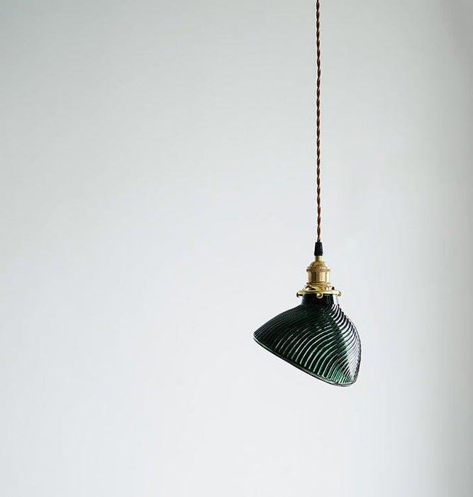 Emerald Green Fluted Shell Glass Art Deco Pendant Light - DWHOME