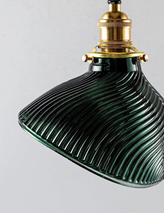 Emerald Green Fluted Shell Glass Art Deco Pendant Light - DWHOME
