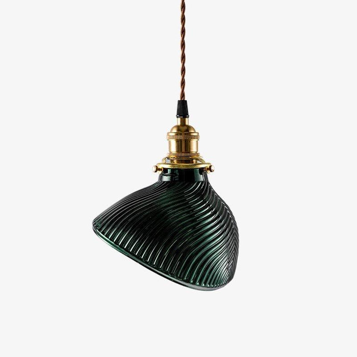 Emerald Green Fluted Shell Glass Art Deco Pendant Light - DWHOME