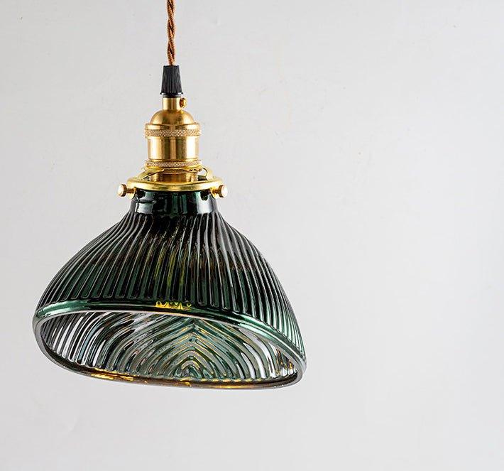 Emerald Green Fluted Shell Glass Art Deco Pendant Light - DWHOME