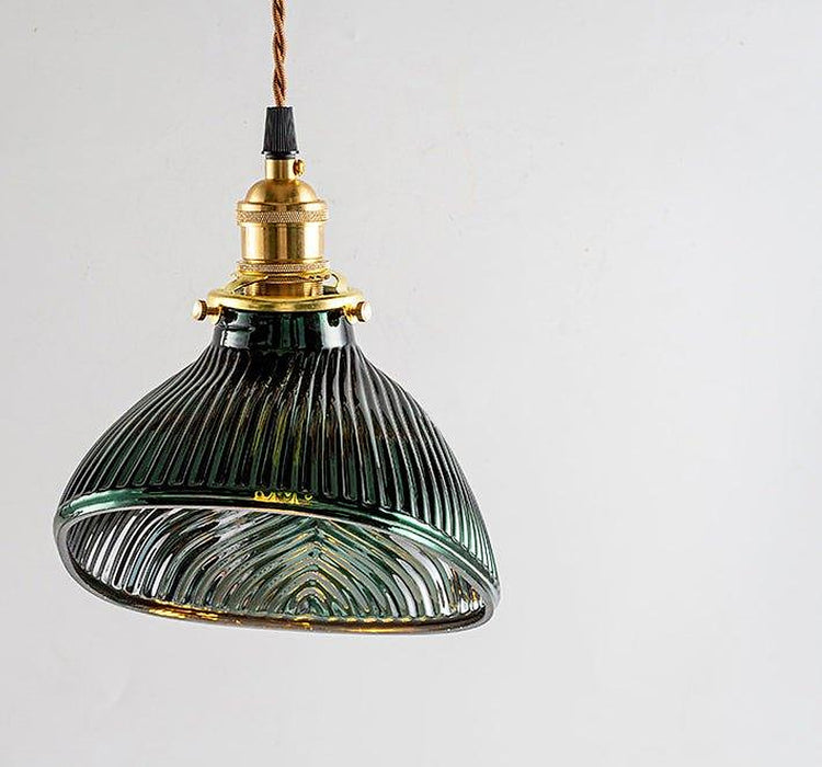 Emerald Green Fluted Shell Glass Art Deco Pendant Light-DWHOME