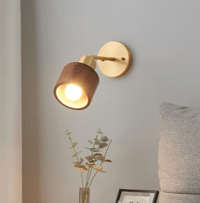 LED Retro Style Brass & Wood Wall Lamp-DWHOME