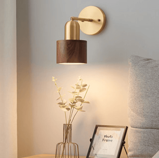 LED Retro Style Brass & Wood Wall Lamp-DWHOME