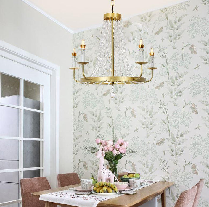 Retro LED Gold Metal Crystal Pendant Chandelier - DWHOME