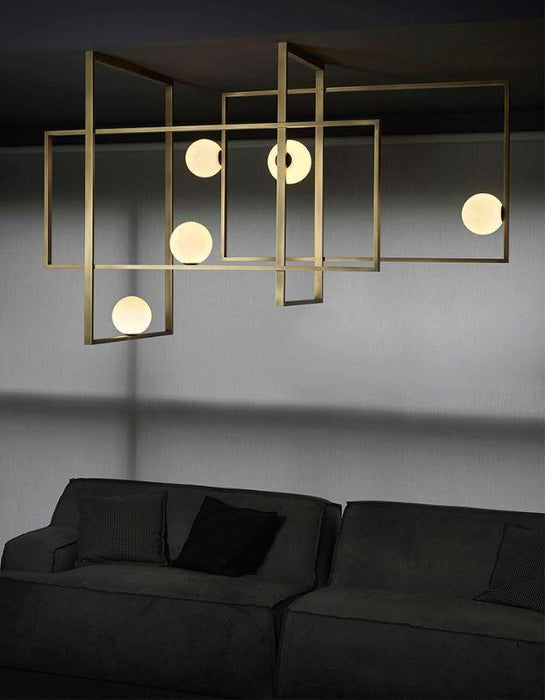 LED Geometric Chandelier in Gold with Metal and Glass - DWHOME