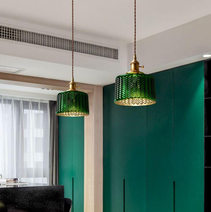 LED Retro Loft Green Glass Pendant Light - DWHOME
