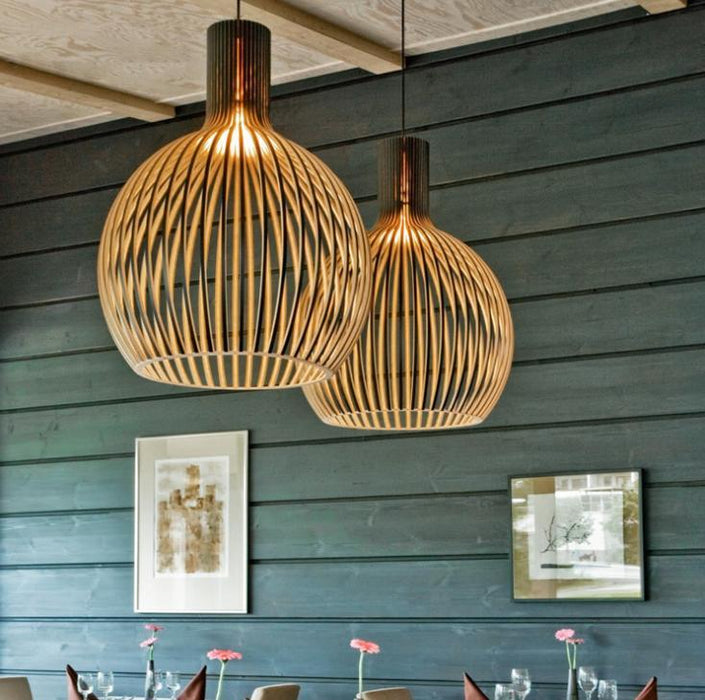 LED Wood Bird Cage Pendant Light - DWHOME