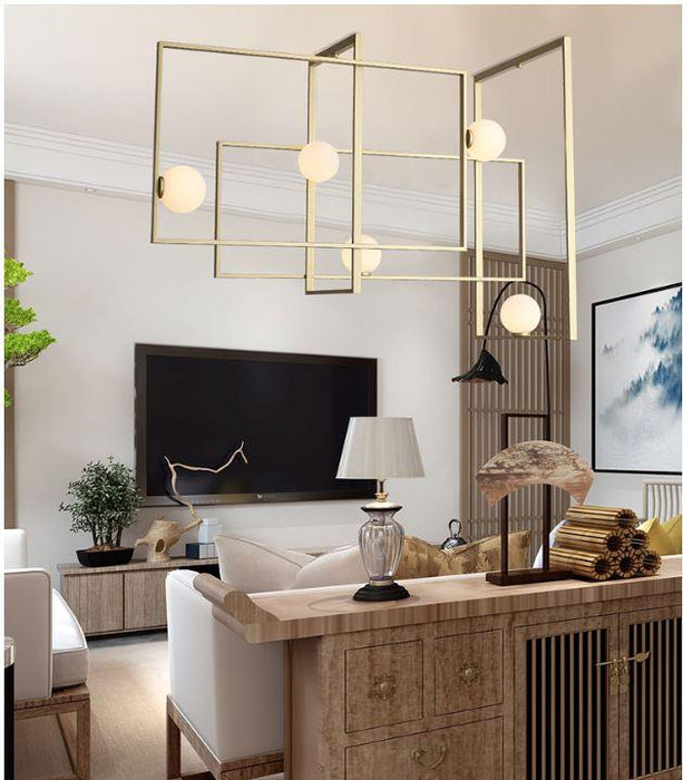 LED Geometric Chandelier in Gold with Metal and Glass - DWHOME