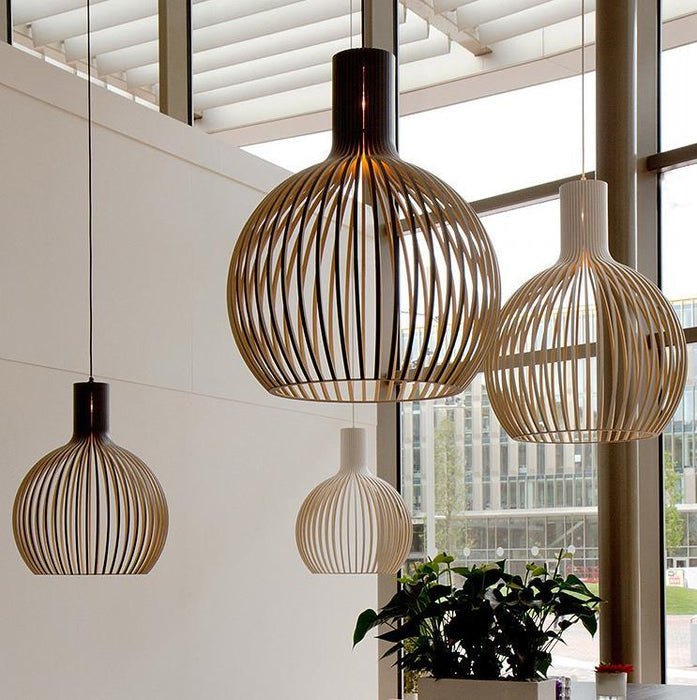 LED Wood Bird Cage Pendant Light - DWHOME