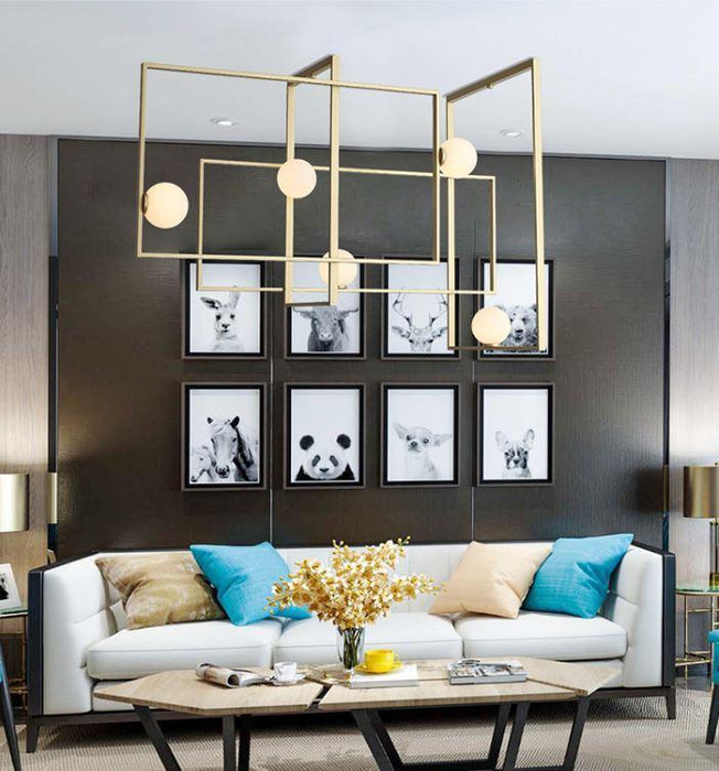 LED Geometric Chandelier in Gold with Metal and Glass - DWHOME