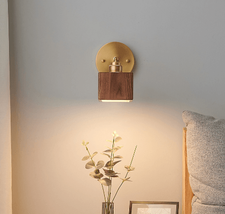 LED Retro Style Brass & Wood Wall Lamp-DWHOME
