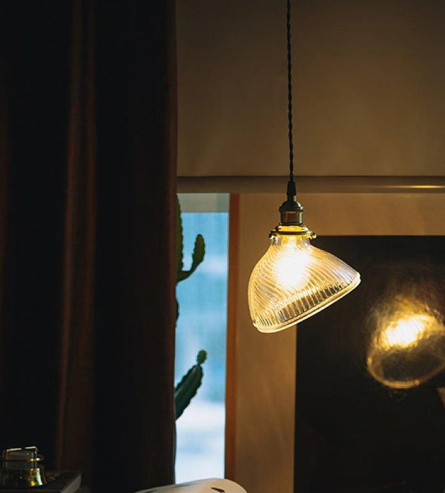 Fluted shell glass midcentury modern pendant light - DWHOME